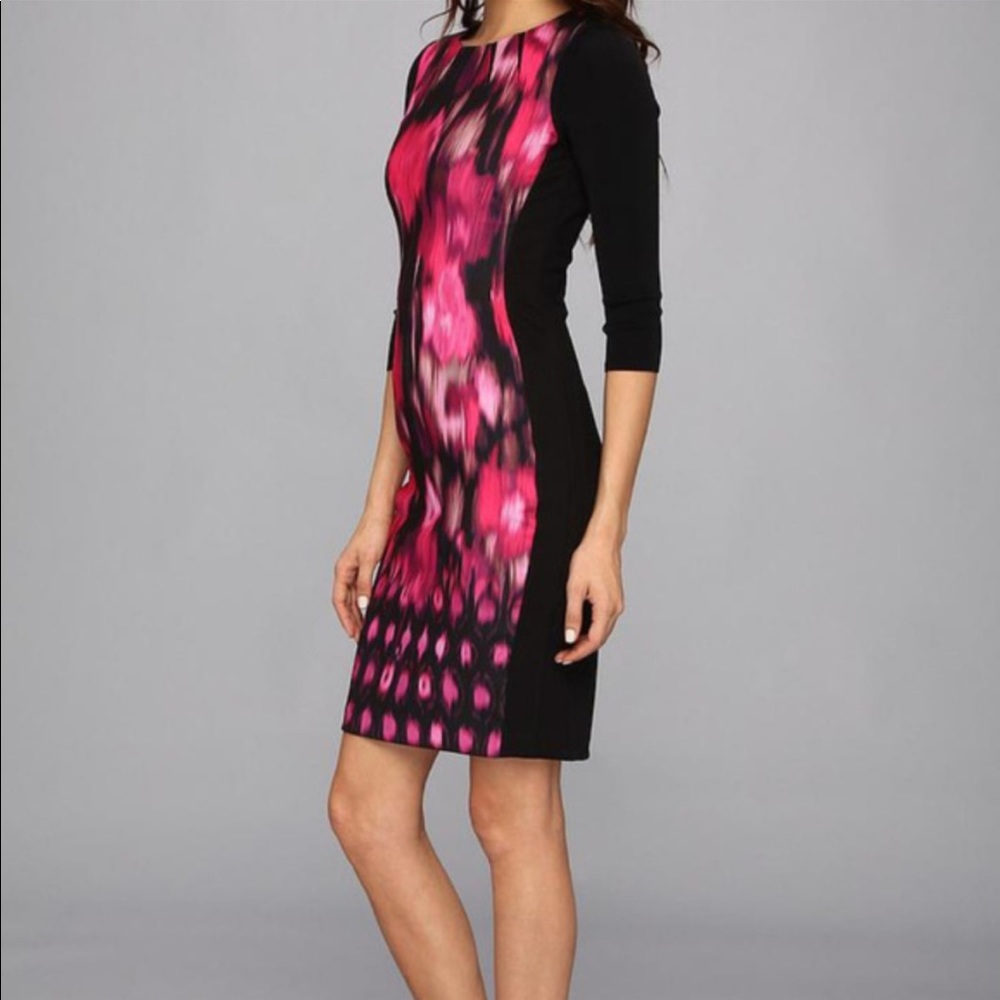 Elie Tahari Black & Pink Ikat Sheath Dress